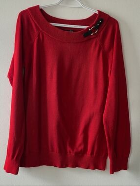 Lauren Ralph Lauren Red Off-the-Shoulder Sweater , Equestrian  Buckle Accent,XL